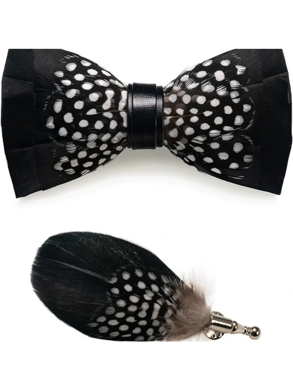 Men's Natural Feather Pre-Tied Bow tie & Lapel Pin